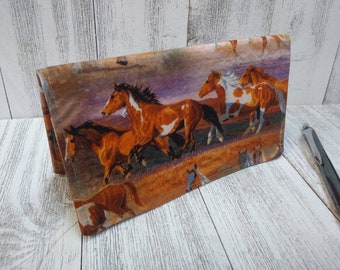 HORSES Fabric Check Book Cover Debit Card Registry Wallet  Document Coupon Organizer Purse