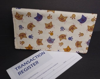 CHECKBOOK Cover Cats Fabric WALLET Coupon Holder Clutch Purse Billfold USA Ready Made Hand Made