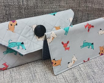 QUILTED Dogs Wallet Checkbook Set Cover Debit Card Registry Clutch Purse Fabric Billfold Coupon Keeper