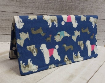 DOG Breeds WALLET Blue Fabric Print Coupon Holder Clutch Purse Billfold Ready Made