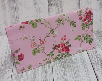 Pink Floral Check Book Cover Debit Transaction Registry Cotton Fabric Coupon Purse Accessory