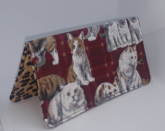 CAT Breeds WALLET Coupon Holder Clutch Purse Billfold Ready-Made Burgandy Plaid