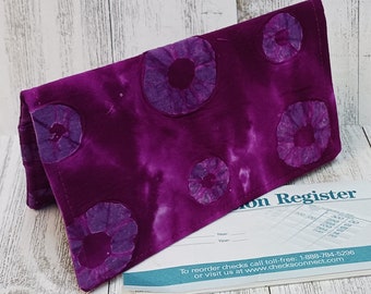 FUSCHIA PINK Purple Batik Registry Checkbook Cover Debit Card Wallet Money Holder Clutch Purse Billfold Coupon Keeper