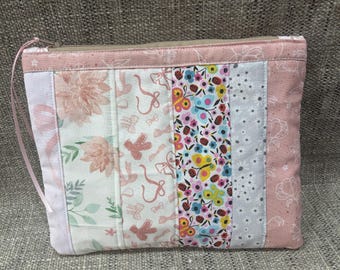 QUILTED Scrappy Fabric Zipper Pouch Personal Make up anything bag  Ready-Made