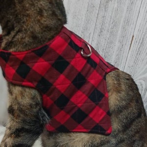 Fabric CAT Harness with D Ring Walking Vest Harness Size SMALL Ready-Made Pink Grey Yellow Plaid Handmade USA