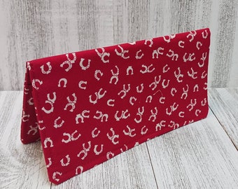 RED Horse Shoes Lucky Print CheckBook Cover Holder Coupon Wallet Clutch Purse Billfold USA Hand Made Ready-Made
