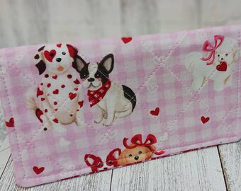 QUILTED Dogs Fabric Check Book Cover Registry Wallet Pink Document Coupon Organizer Purse