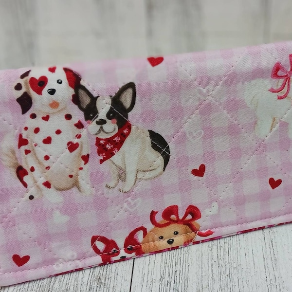 QUILTED Dogs Tissu Chèque Livre Couverture Registre Portefeuille Rose Document Coupon Organisateur Sac à main