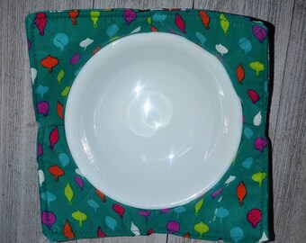 CLEARANCE Fabric Microwave Bowl Koosie MERRY Christmas Trees Reversible Quilted Microwave Hot Food use Washable Set of 2