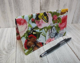 Fabric Check Book Cover BUTTERFLIES Registry Wallet  Document Coupon Organizer Purse