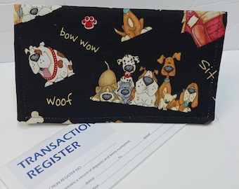 CUTE Dogs Fabric CHECKBOOK Cover Wallet Coupon Holder Clutch Purse Billfold USA Ready Made Hand Made