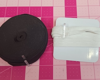 Button Hole Elastic 1 Yard White Plus Lot of Black 3/4 inch