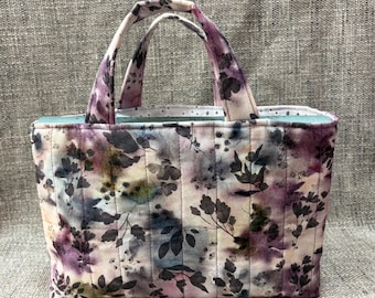 QUILTED Floral Fabric Tote Bible Book Anything Tote Bag Purse USA Handmade by