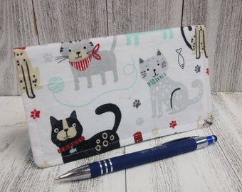 Cute CATS Fabric Print CHECKBOOK Cover Register Coupon Holder Clutch Purse Billfold