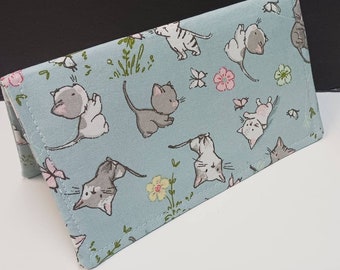 CHECK BOOK Cover and Debit Card Document Coupon Organizer Purse Playful Kittens on Fabric