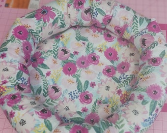 ADULT Size Donut Bed Foam Botton Poly Fil Sides Cotton PINK Floral Print Fabric Ready-Made Handmade USA