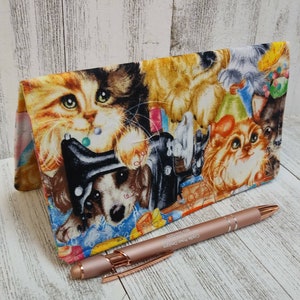 CATS Dogs Check Book Sewing Fabric Cover Transaction Registry Cotton Document Coupon Organizer Purse Accessory