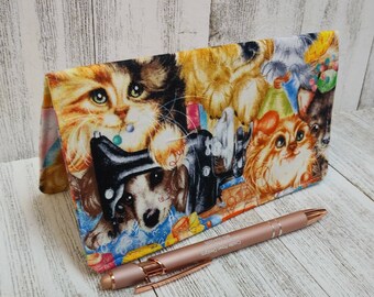 CATS Dogs Check Book Sewing Fabric Cover Transaction Registry Cotton Document Coupon Organizer Purse Accessory