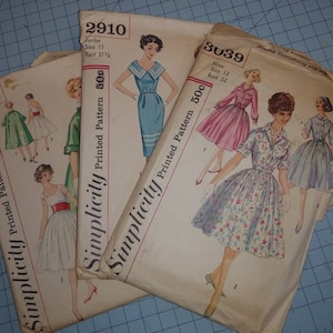 3 VINTAGE SIMPLICITY Misses Ladies Dress Jacket Outfit Sewing Patterns 1959