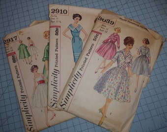 3 VINTAGE SIMPLICITY Misses Ladies Dress Jacket Outfit Sewing Patterns 1959