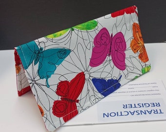 CHECK BOOK Cover and Debit Card Document Coupon Organizer Purse Colorful Butterflies on Fabric