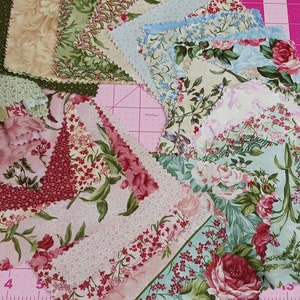 4 oz 5 inch Pre Cut Squares Cotton Fabric Coordinating  Colors Patterns Birds Florals Zig Zag Edges