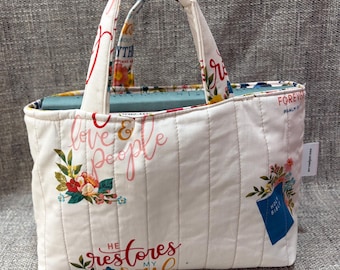 QUILTED Fabric Tote Bible Verses Book Anything Tote Bag Purse USA Handmade