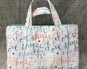 QUILTED Fabric Book Tote Bible Anything Tote Bag Purse USA Handmade