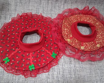 2 RED Cat Show Bibs Cotton Prints Stretch Rib Slip Over Turtle Neck Collar Size Small