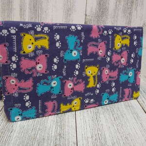 Check BOOK CoverKitty Cats Purple Fabric Print Transaction Registry Cotton  Document Coupon Transaction Organizer Purse