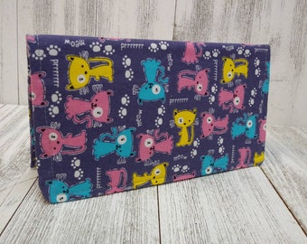 Check BOOK CoverKitty Cats Purple Fabric Print Transaction Registry Cotton  Document Coupon Transaction Organizer Purse