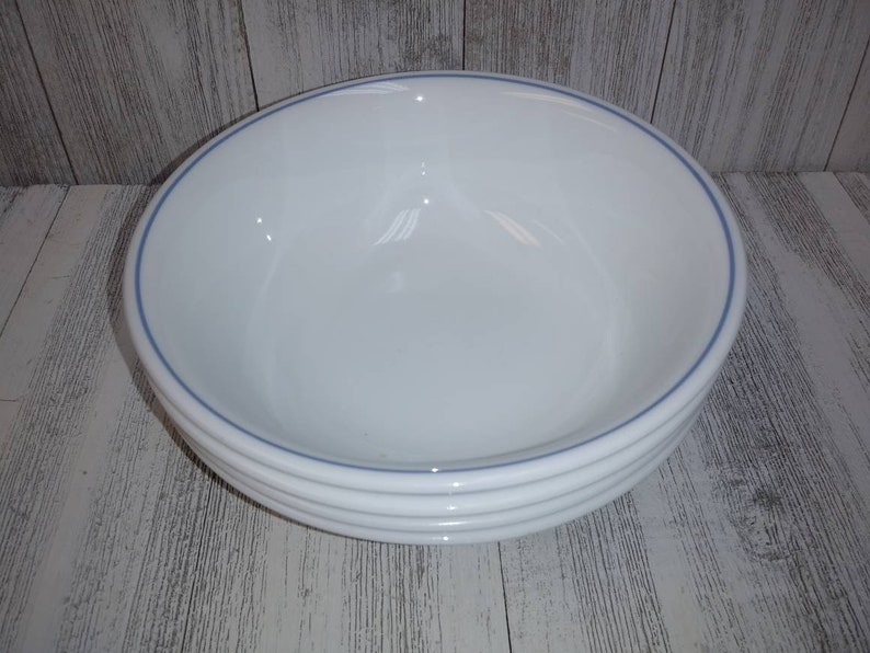 4 CORELLE Soup Bowls by CORNING Ware White With Blue Rim Bowl Etsy