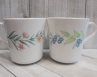 CORELLE Coffee Tea Cups Mugs Corning Ware Dishes Two Floral Patterns Set of 6