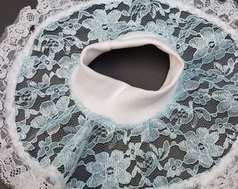 Cat Show Bib Size Small Pale Teal Lace Stretch Rib Slip Over Turtle Neck Collar