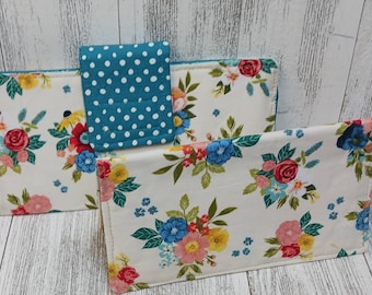 FLORAL Fabric Wallet Clutch Purse Billfold Checkbook Cover Set USA Handmade