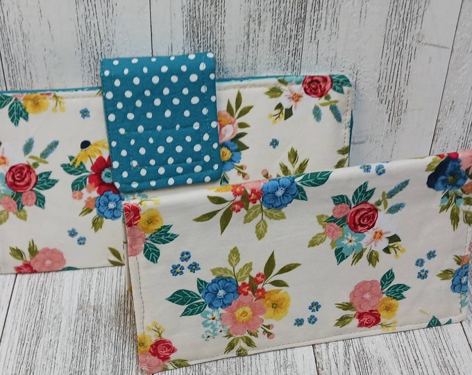 Featured listing image: FLORAL Fabric Wallet Clutch Purse Billfold Checkbook Cover Set USA Handmade