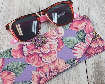 Fabric EYE GLASS Case Hawaiian Floral PADDED Lining for Small Lens Frames Readers Reading Glasses