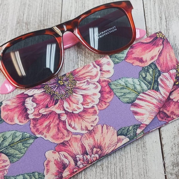 Fabric EYE GLASS Case Hawaiian Floral PADDED Lining for Small Lens Frames Readers Reading Glasses