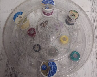 Vintage Thread Spool Bobbin Clear Plastic Sparkley Speckled Sewing Box Case