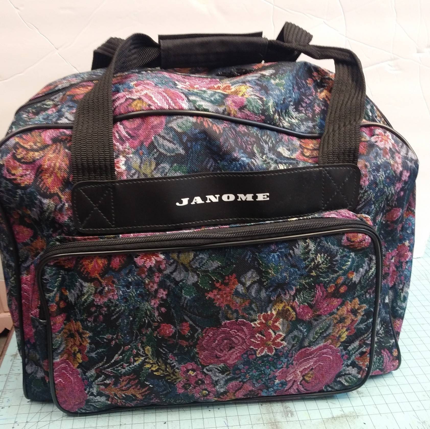 Janome Sewing Machine Tote Bag in Black Floral with Floral Pattern