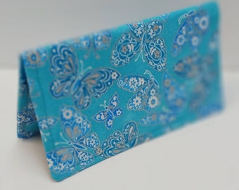 CHECK BOOK Cover  Debit Card Registry Coupon Organizer Purse on Beautiful Blue Sparkle Butterfly Fabric