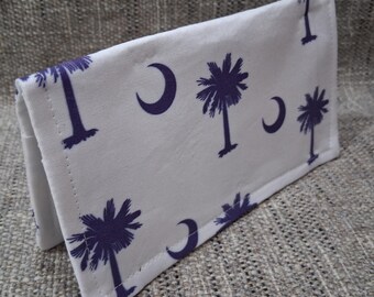 SC Palm Trees Purple Checkbook Cover Wallet Holder Clutch Purse Billfold Coupon Keeper