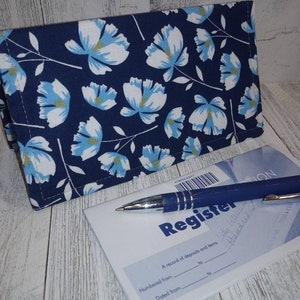 Blau BLUMEN Scheckheft-Abdeckung Stoff Brieftasche Halter Debit-Registratur Clutch Geldbörse Billfold Coupon-Halter