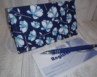 Blue FLORAL Checkbook Cover Fabric Wallet Holder Debit Registry Clutch Purse Billfold Coupon Keeper