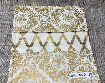 Fabric Check Book Cover Gold Foil Fabric Registry Wallet  Document Coupon Organizer Purse