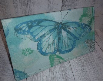 Fabric Checkbook Cover Cloth Butterflies Print Wallet Holder Debit Registry Clutch Purse Billfold Coupon Keeper