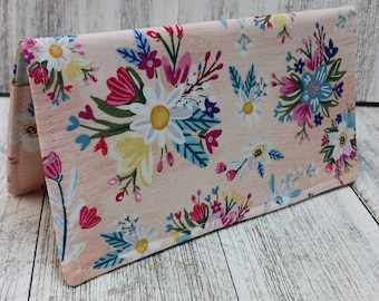 Peachy Floral Checkbook Cover Wallet Holder Clutch Purse Billfold Coupon Keeper