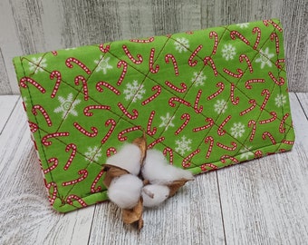 QUILTED Candy Cane Checkbook Cover Debit Card Registry Wallet Clutch Purse Fabric Billfold Coupon Keeper