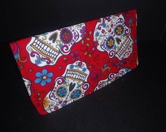 Red Pirate Skulls Checkbook Cover Wallet Holder Clutch Purse Billfold Coupon Keeper