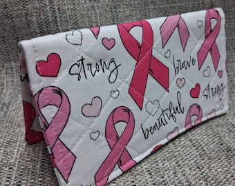 Quilted BREAST CANCER Awareness Pink CheckBOOK Cover Registry Document Coupon Organizer Purse
